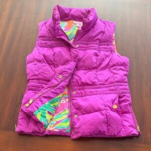 Lilly Pulitzer Rare Quilted Magenta Puffer Vest with Multicolor Interior